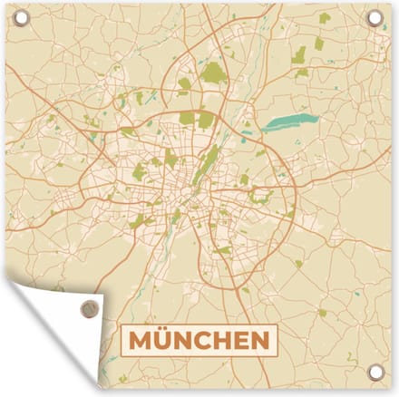 Tuindoek Kaart - München - Stadskaart - Plattegrond - Vintage - 100x100 cm