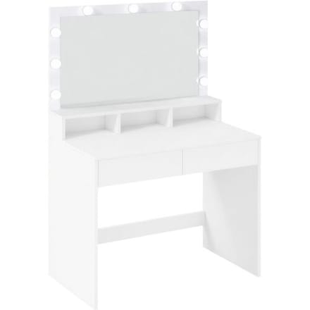 Ochama Make-uptafel met verlichte LED-spiegel, 3 instelbare kleuren, kaptafel met lade, voor de kleedkamer, wit