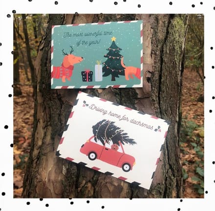 Teckel Kerstkaarten set van 10 (5x5) - Teckel Kaart Kerst - Merry Christmas - Happy Holidays