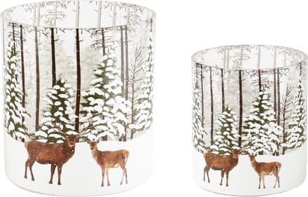 Dekoratief | Set 2 theelichthouders 'Snow Deer', glas, 12x12x13cm | A245080