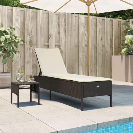 vidaXL - Ligbed - met - tafel - en - kussen - poly - rattan - bruin