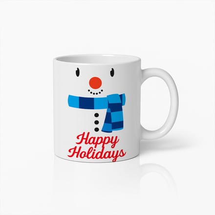 “Happy Holidays” Sneeuwpop Mok – Leuke Winter Kerstprint – 330 ml Witte Feestdagen Koffiebeker