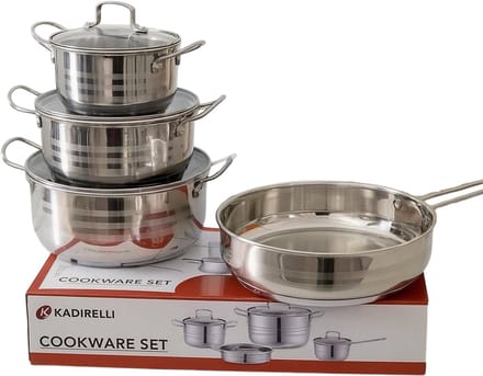 Kadirelli Pannenset met Glazen Deksel - 7-delig - RVS - Inductie - Zilver