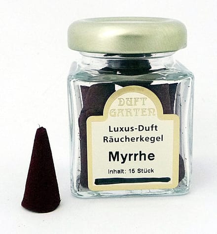15 Myrrhe Wierook Kegels in Glazen Pot