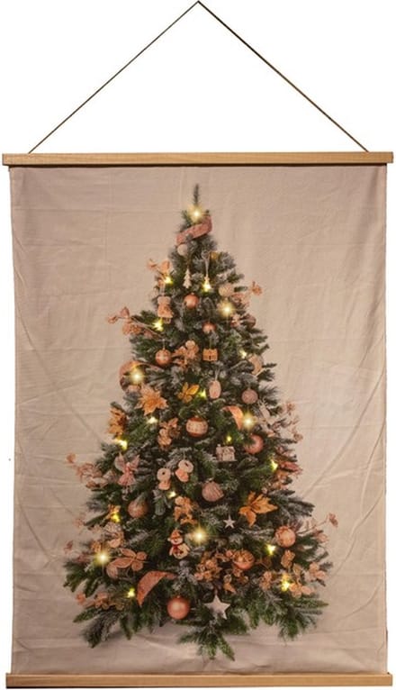 Kerstverlichting - B.o. Fluweel Poster Kerstboom Roze Deco 90x120cm / 20led Warm 2xaa