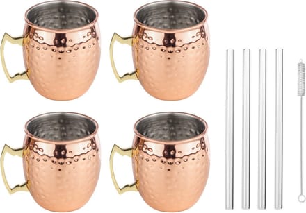 Set van 4x Cocktailbekers Moscow Mule 500 ml - Inclusief 4x glazen herbruikbare rietjes
