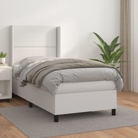 vidaXL - Boxspring - met - matras - kunstleer - wit - 100x200 - cm