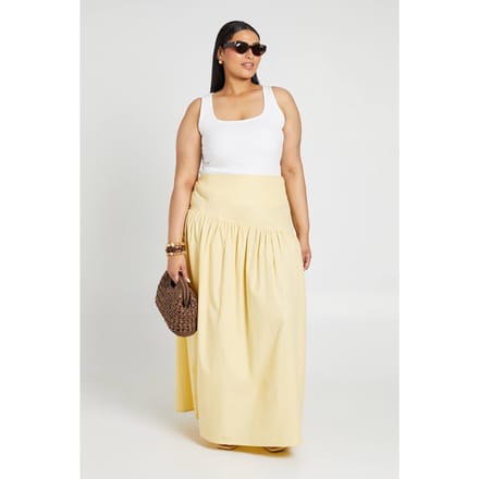 boohoo Dames Plus Asymmetrische Verlaagde Taille Maxi Rok | Lemon | Maat: 24