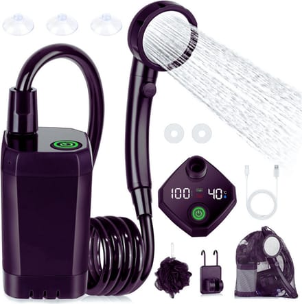 Thuys – Draagbare Campingdouche 6000 mAh – Outdoor Douche – Met Pomp – Temperatuurweergave – 2 m Slang En Douchekop