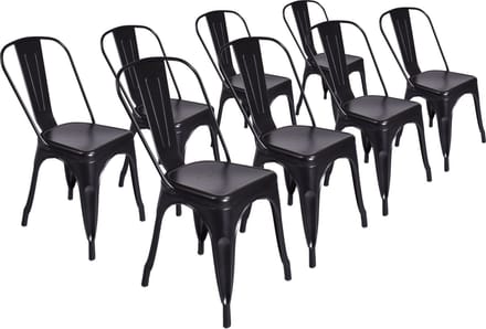 Stapelstoel Vintage Tolix - Set van 8 - Zwart metaal - Stapelbaar