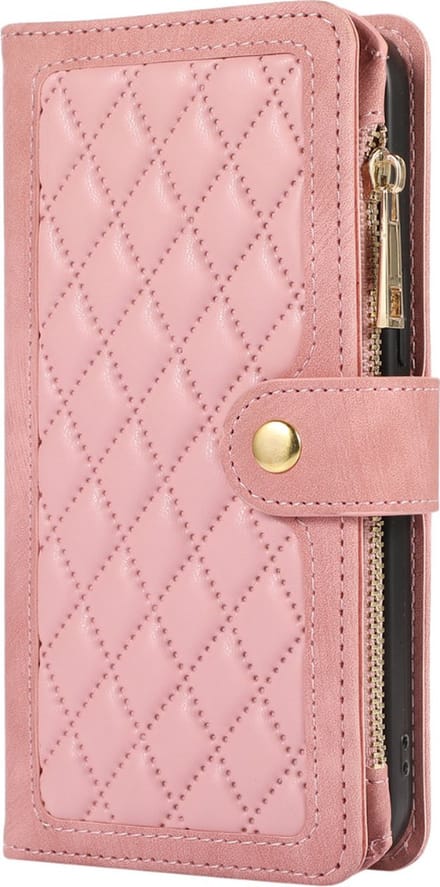 Hoesje geschikt voor iPhone 14 Plus - Bookcase - Pasjeshouder - Portemonnee - Koord - Kunstleer - Roze