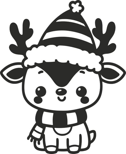 Kerst Rendier Sticker – 20,4 x 25 cm – Zwart