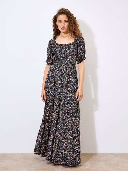 Maxi-jurk met bloemen- en paisleyprint
