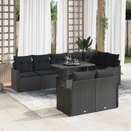 vidaXL Loungebankset 9 st Zwart Poly riet