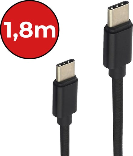 USB-C Kabels Oplaadkabel Datakabel USB C Kabel Nylon Gevlochten - USB C naar USB C Kabel - USB C Oplader - 1.8 meter - Zwart