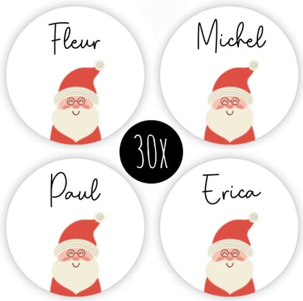 30x Kerst Stickers / Naamstickers | rond | beschrijfbaar | sticker naam | 35 mm | KERSTMAN