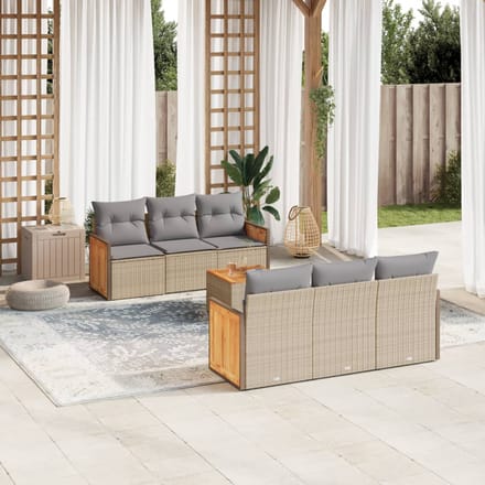 vidaXL - 7-delige - Loungeset - met - kussens - poly - rattan - beige