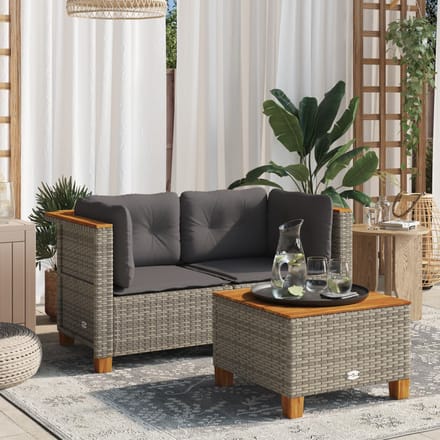 vidaXL - Tuinhoekbanken - 2 - st - met - kussens - poly - rattan - grijs