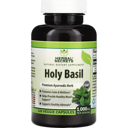 Herbal Secrets, Basilic sacré, 1 000 mg, 120 capsules végétales (500 mg par capsule)