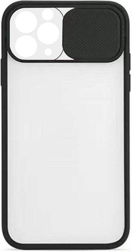 DrPhone GIH3 - TPU Bumper Armor Case met Slide Camera Cover – Antislip – Schokbestendig - Geschikt Voor IOS iPhone 13 – Transparant/Zwart