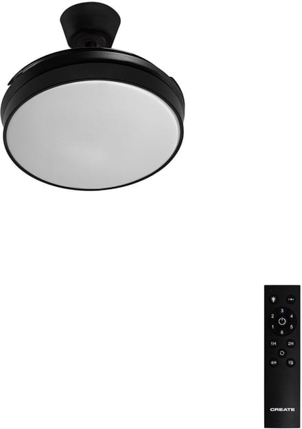 CREATE - Plafondventilator 40W stille intrekbare bladen Ø108cm met licht - Zwart - Afstandsbediening - WIND CLEAR