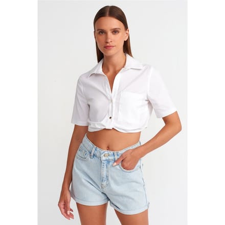 Dames Korte Poplin Blouse
