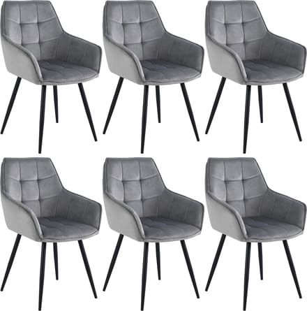 Colenis® - Oriana Eetkamerstoel - Set Van 6 - Grijs - Fluweel - Velvet - Industrieel