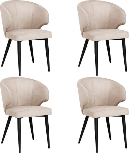 Colenis Sara Eetkamerstoelen Set van 4 – Beige Linnen – Zwarte Poten