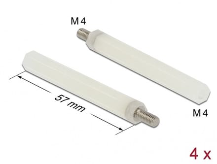 Delock Standoff M4 x M4, hexagon, inside / outside, 57 mm natural 4 pcs