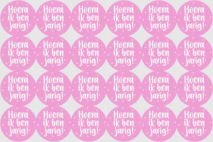 Sluitstickers Hoera ik ben jarig roze
