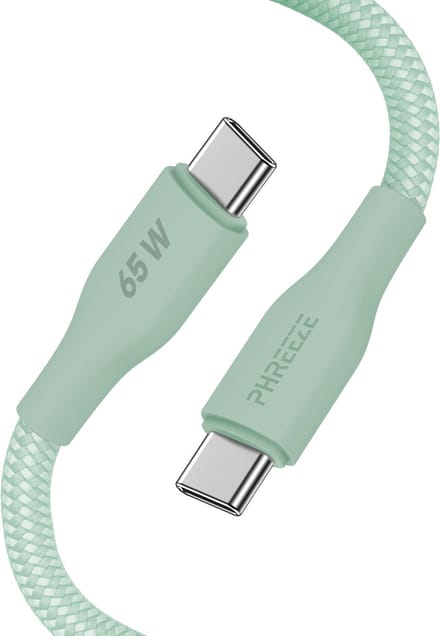 Groene usb C kabel - 65w fast charge - Usb C naar usb C - Nylon gevlochten - Usb C oplaadkabel - Phreeze