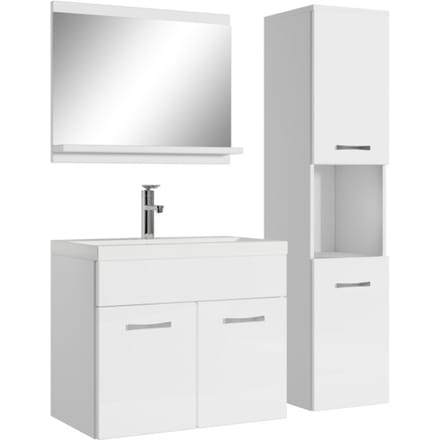 Badplaats Badkamermeubel Set Montreal 60 x 35 cm – Wit Hoogglans – Badmeubel met Spiegel en Zijkast