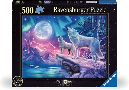 Ravensburger puzzel Star Line - Wolf im Nordlicht - 500 stukjes glow in the dark.