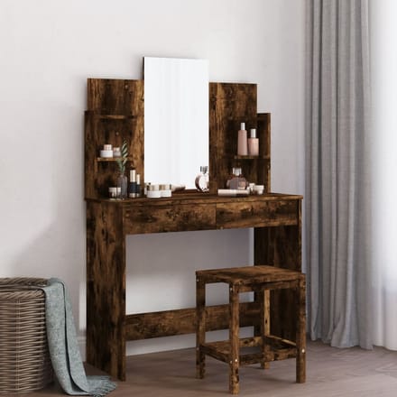 vidaXL - Kaptafel - met - spiegel - 96x39x142 - cm - gerookt - eikenkleurig