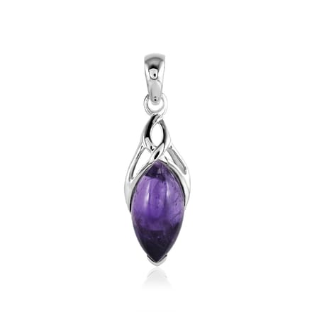 SilverGems zilveren hanger met cabouchon geslepen marquise vormige Amethist edelsteen