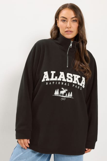 Yours Bruine Fleece Met 'Alaska'slogan En Halve Rits Size 54-56