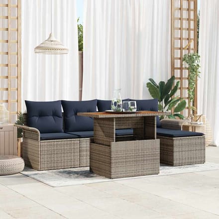 vidaXL - Tuinbank - Set - 6 - st - Grijs - Poly - rattan