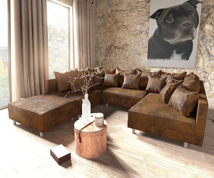 Bank Clovis bruin antiek optiek met Stool woonlandschapsmodule bank