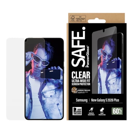 SAFE by PanzerGlass Screenprotector geschikt voor Samsung Galaxy S26 Plus Glazen | SAFE by PanzerGlass Ultra-Wide-Fit Screenprotector - Case Friendly