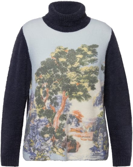 Ulla Popken - Dames - Pullover landschap col lange mouwen - Marine - Maat 46+