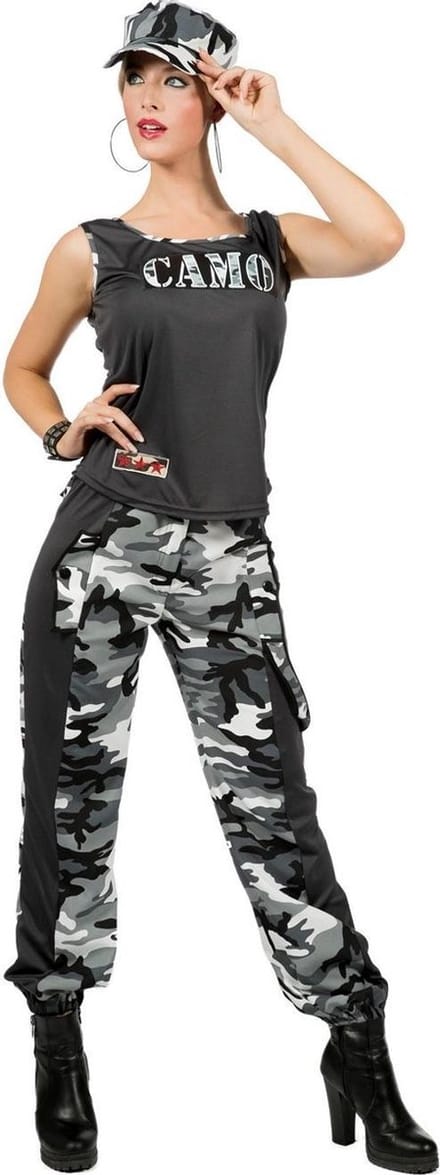 Soldaat Camouflage Kostuum Vrouw Grijs - Maat 38