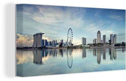 Canvas Schilderij Singapore - Water - Reflectie - 40x20 cm - Wanddecoratie