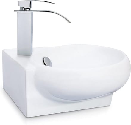 Hoekwastafel Keramiek Wit - Compact Wastafeltje met Lotus Effect en DIN Standaard Aansluitingen