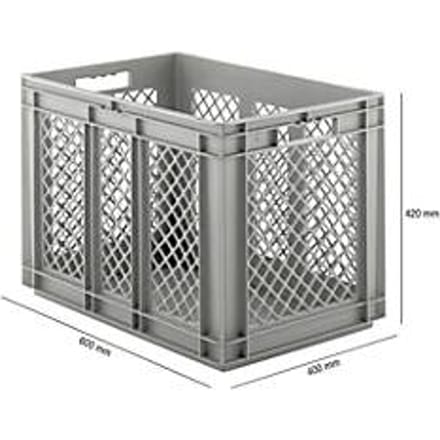 Eurobox serie EF 6421, van PP, inhoud 83,8 l, geperforeerde wanden, grijs, open handgreep