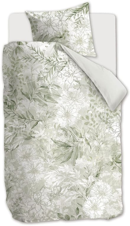 Rivièra Maison - Lilium dekbedovertrek - Eenpersoons - 140x200/220 cm - Grijsgroen