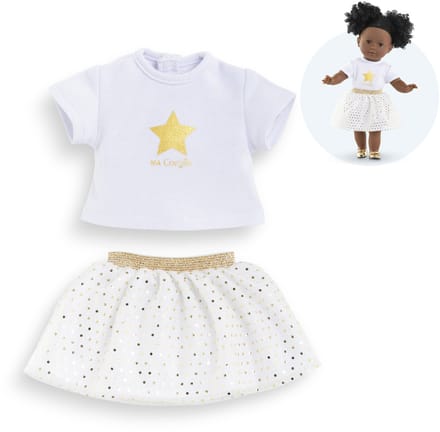 Corolle poppenkleding set topje en rok ivoor goud 36cm poppen.