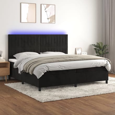 vidaXL - Boxspring - met - matras - en - LED - fluweel - zwart - 200x200 - cm