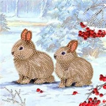 Crystal Card Kit | Diamond painting Winter Bunnies