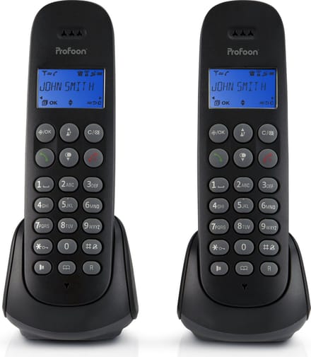 Profoon PDX-320 DECT telefoon - 2 handposten - Telefoonboek met ruimte voor 50 nummers - Zwart