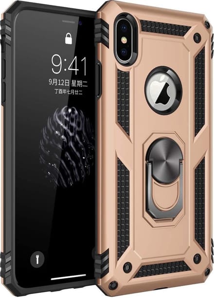 Ring Armor - Hoes met Kickstand Ring Geschikt voor: iPhone XR Rugged Ring Armor schokbestendige goud